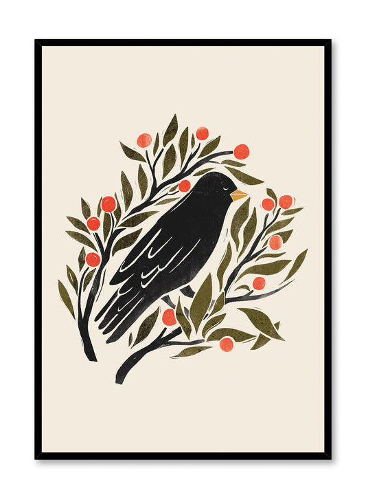 Blackbird & Red Berries, Poster
